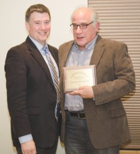 Todd Bauman with Michael Monte, Champlain Housing Trust Chief Operating and Financial Officer, receiving Marcheta Townsend Community Partner Award.